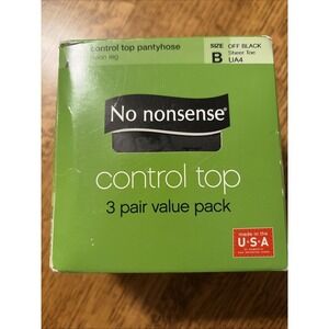 3 Pair No nonsense Control Top Pantyhose Size B Off Black Sheer Toe Nylons *